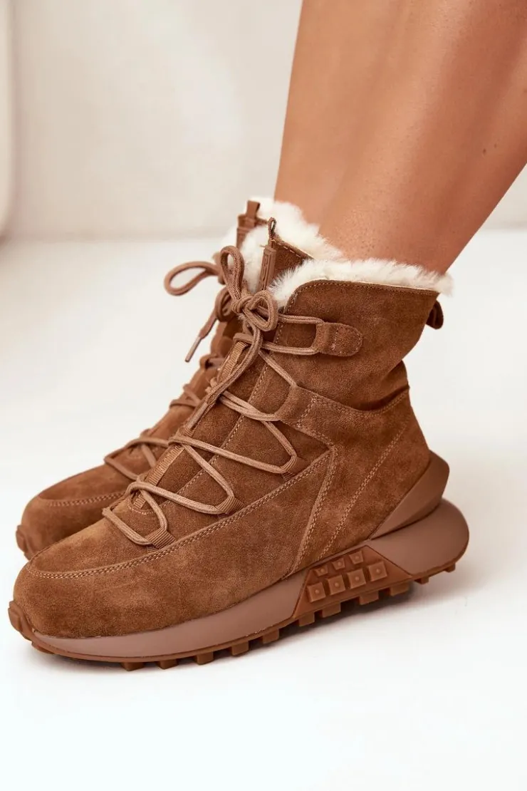 Damskie Big Star Shoes Zamszowe Śniegowce Damskie Z Futerkiem Big Star SS274318 Brązowe