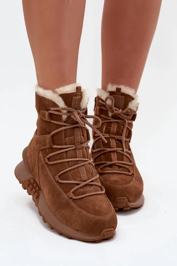 Damskie Big Star Shoes Zamszowe Śniegowce Damskie Z Futerkiem Big Star SS274318 Brązowe