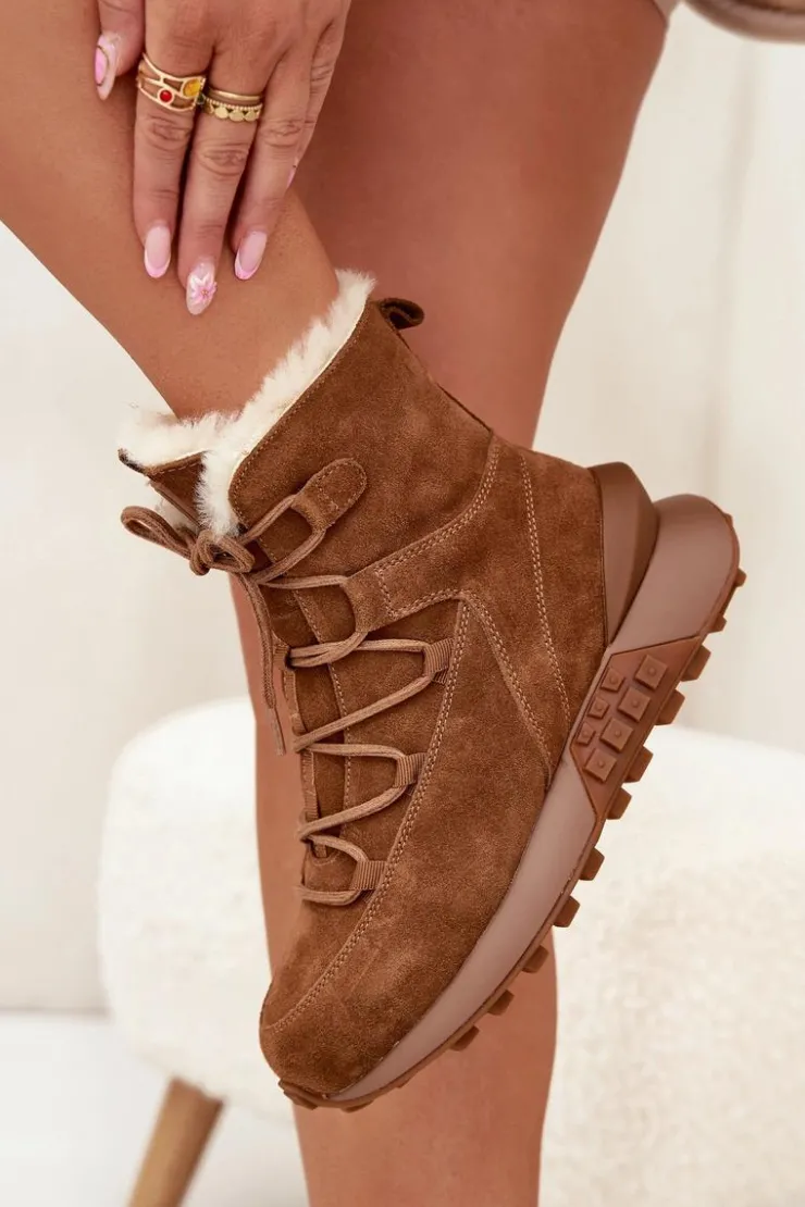 Damskie Big Star Shoes Zamszowe Śniegowce Damskie Z Futerkiem Big Star SS274318 Brązowe