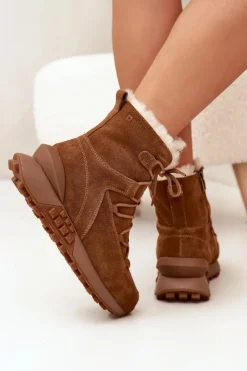 Damskie Big Star Shoes Zamszowe Śniegowce Damskie Z Futerkiem Big Star SS274318 Brązowe