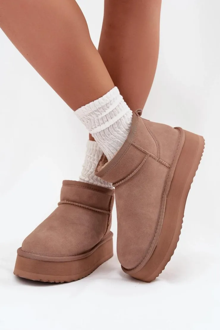 Buty damskie Vinceza Śniegowce Damskie*Zamszowe Śniegowce Damskie Na Platformie Vinceza 97962 Beżowe Beżowy