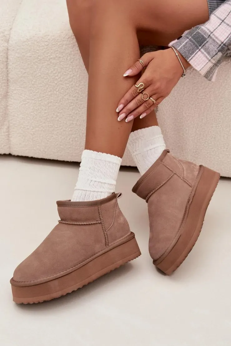 Buty damskie Vinceza Śniegowce Damskie*Zamszowe Śniegowce Damskie Na Platformie Vinceza 97962 Beżowe Beżowy