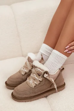 Damskie Buty damskie Vinceza Zamszowe Śniegowce Damskie Z Futerkiem I Grubym Sznurowaniem Vinceza 97963 Beżowe