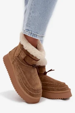 Big Star Shoes Śniegowce Damskie*Zamszowe Śniegowce Damskie Z Ozdobnymi Przeszyciami Big Star SS274373 Camel Brązowy