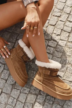 Big Star Shoes Śniegowce Damskie*Zamszowe Śniegowce Damskie Z Ozdobnymi Przeszyciami Big Star SS274373 Camel Brązowy