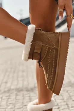 Big Star Shoes Śniegowce Damskie*Zamszowe Śniegowce Damskie Z Ozdobnymi Przeszyciami Big Star SS274373 Camel Brązowy