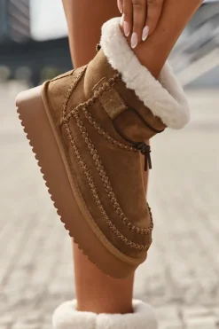 Big Star Shoes Śniegowce Damskie*Zamszowe Śniegowce Damskie Z Ozdobnymi Przeszyciami Big Star SS274373 Camel Brązowy