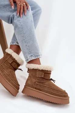 Big Star Shoes Śniegowce Damskie*Zamszowe Śniegowce Damskie Z Ozdobnymi Przeszyciami Big Star SS274373 Camel Brązowy