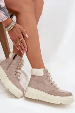 Discount Buty damskie Vinceza Zamszowe Śniegowce Damskie Z Kożuszkiem Na Platformie Vinceza 95354 Beżowe Beżowy