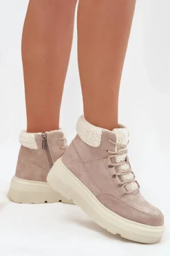 Discount Buty damskie Vinceza Zamszowe Śniegowce Damskie Z Kożuszkiem Na Platformie Vinceza 95354 Beżowe Beżowy