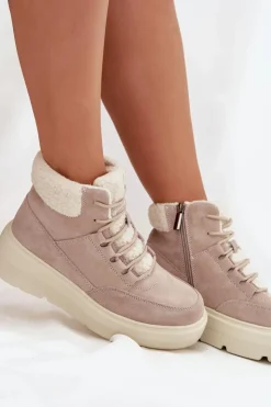 Discount Buty damskie Vinceza Zamszowe Śniegowce Damskie Z Kożuszkiem Na Platformie Vinceza 95354 Beżowe Beżowy