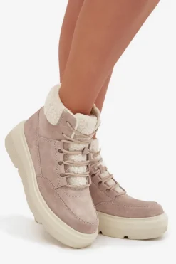 Discount Buty damskie Vinceza Zamszowe Śniegowce Damskie Z Kożuszkiem Na Platformie Vinceza 95354 Beżowe Beżowy