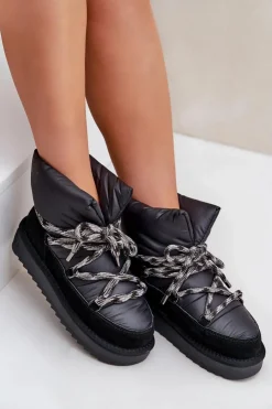 Damskie D.Franklin Zamszowe Śniegowce Damskie Z Grubym Sznurowaniem DFSH375003 Czarne