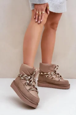 D.Franklin Śniegowce Damskie*Zamszowe Śniegowce Damskie Z Grubym Sznurowaniem DFSH375003 Taupe Beżowy