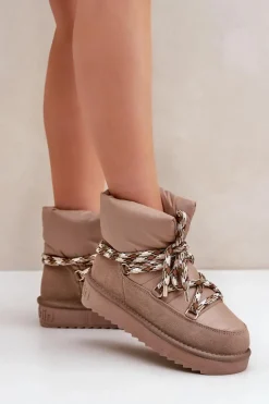 D.Franklin Śniegowce Damskie*Zamszowe Śniegowce Damskie Z Grubym Sznurowaniem DFSH375003 Taupe Beżowy