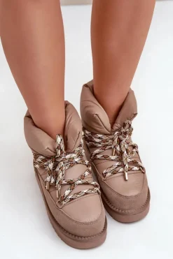 D.Franklin Śniegowce Damskie*Zamszowe Śniegowce Damskie Z Grubym Sznurowaniem DFSH375003 Taupe Beżowy