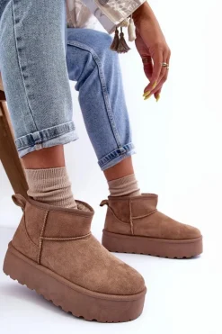 Damskie Boto Zamszowe Śniegowce Na Platformie Ciemnobeżowe Corcoran