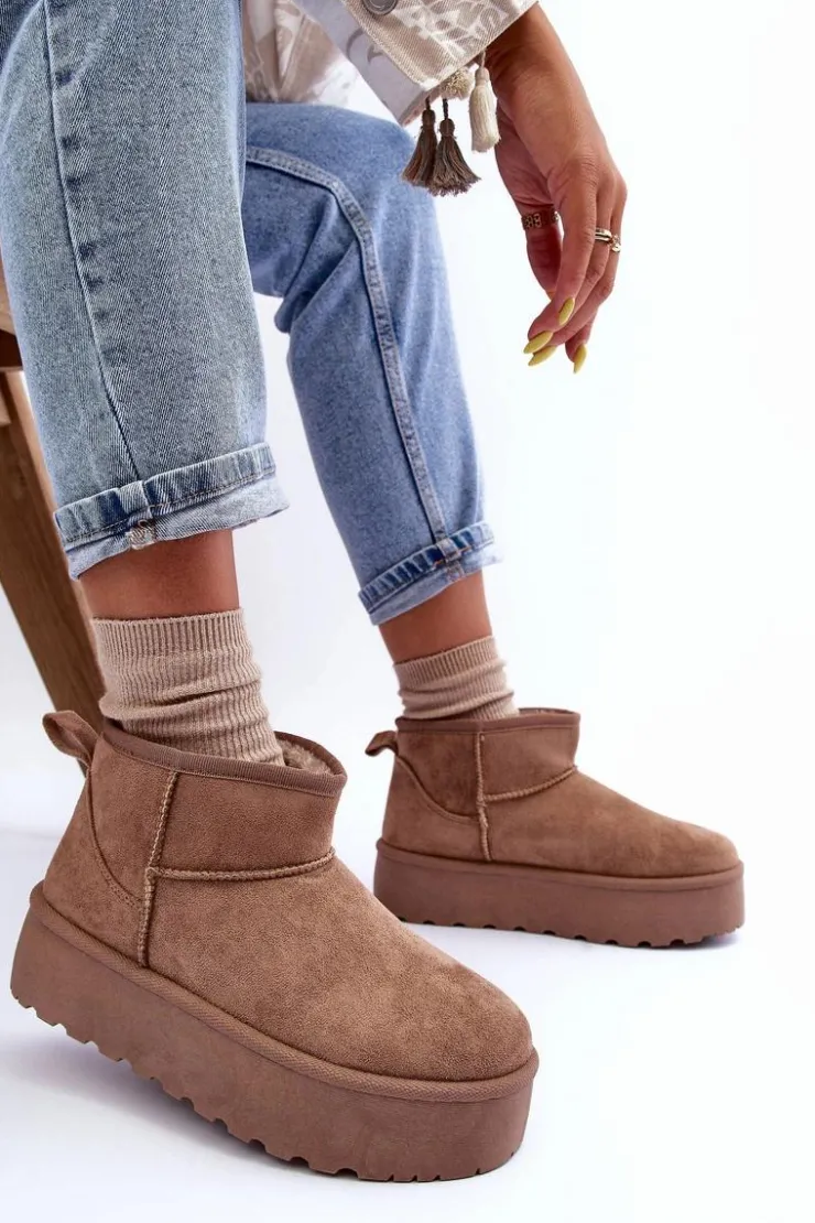 Damskie Boto Zamszowe Śniegowce Na Platformie Ciemnobeżowe Corcoran