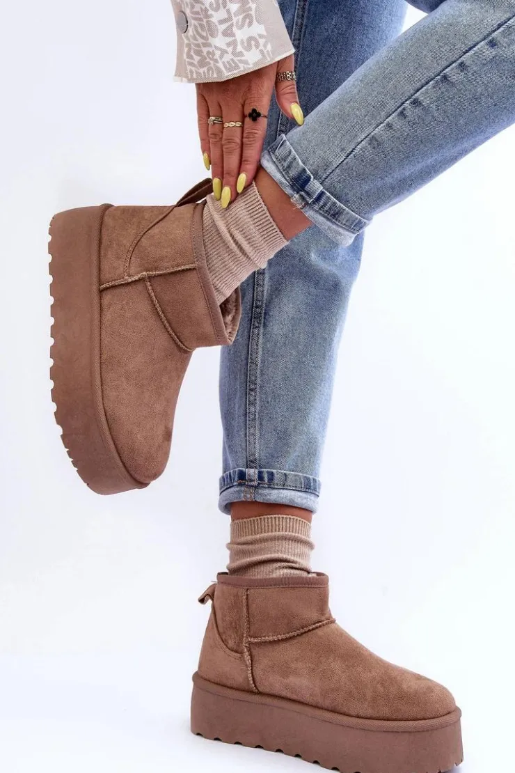 Damskie Boto Zamszowe Śniegowce Na Platformie Ciemnobeżowe Corcoran