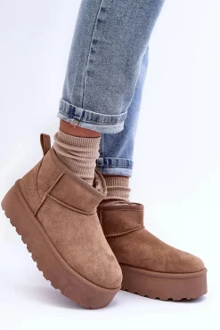 Damskie Boto Zamszowe Śniegowce Na Platformie Ciemnobeżowe Corcoran