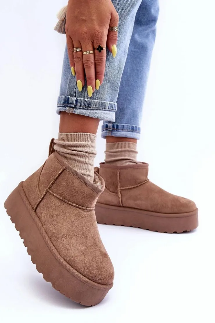 Damskie Boto Zamszowe Śniegowce Na Platformie Ciemnobeżowe Corcoran