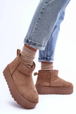 Damskie Boto Zamszowe Śniegowce Na Platformie Ciemnobeżowe Corcoran