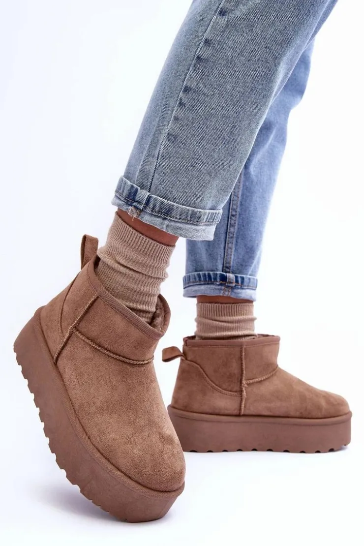 Damskie Boto Zamszowe Śniegowce Na Platformie Ciemnobeżowe Corcoran