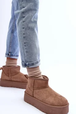 Damskie Boto Zamszowe Śniegowce Na Platformie Ciemnobeżowe Corcoran