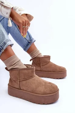 Damskie Boto Zamszowe Śniegowce Na Platformie Ciemnobeżowe Corcoran