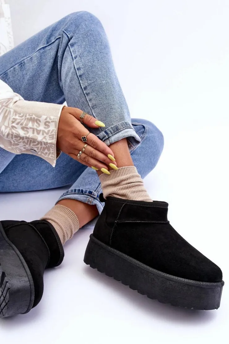 Damskie Boto Zamszowe Śniegowce Na Platformie Czarne Corcoran