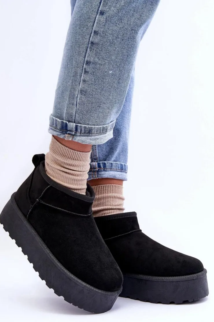 Damskie Boto Zamszowe Śniegowce Na Platformie Czarne Corcoran