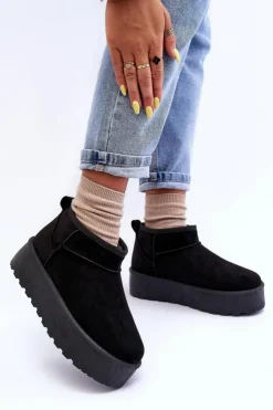 Damskie Boto Zamszowe Śniegowce Na Platformie Czarne Corcoran