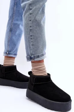 Damskie Boto Zamszowe Śniegowce Na Platformie Czarne Corcoran