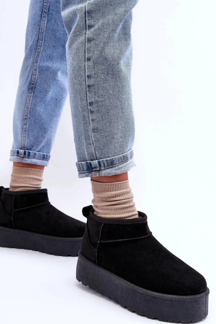 Damskie Boto Zamszowe Śniegowce Na Platformie Czarne Corcoran