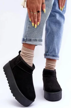 Damskie Boto Zamszowe Śniegowce Na Platformie Czarne Corcoran