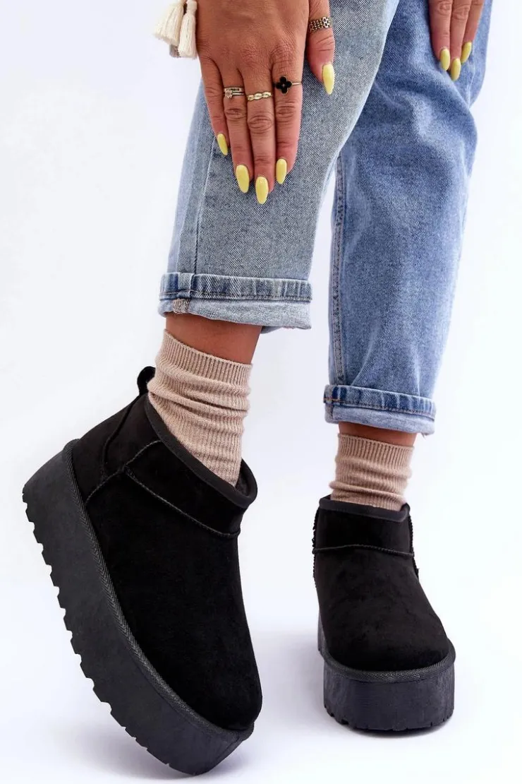 Damskie Boto Zamszowe Śniegowce Na Platformie Czarne Corcoran