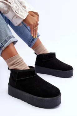 Damskie Boto Zamszowe Śniegowce Na Platformie Czarne Corcoran