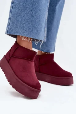 Boto Śniegowce Damskie*Zamszowe Śniegowce Na Platformie Bordowe Corcoran
