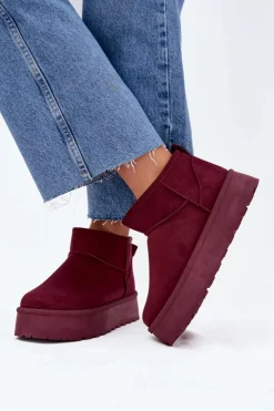 Boto Śniegowce Damskie*Zamszowe Śniegowce Na Platformie Bordowe Corcoran