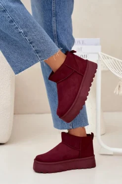 Boto Śniegowce Damskie*Zamszowe Śniegowce Na Platformie Bordowe Corcoran