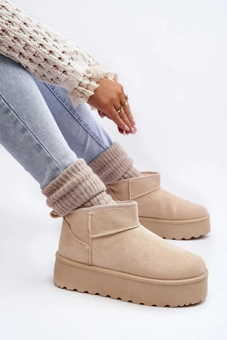 Online Boto Zamszowe Śniegowce Na Platformie Jasnobeżowe Corcoran