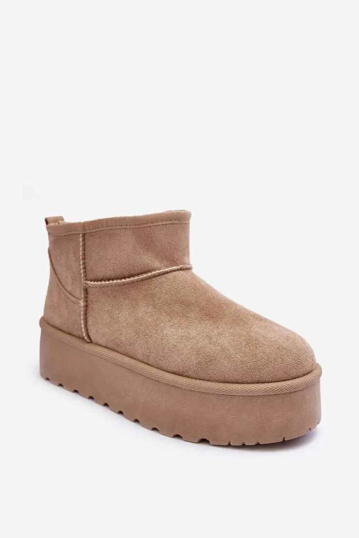 Boto Śniegowce Damskie*Zamszowe Śniegowce Na Platformie Beżowe Corcoran Beżowy