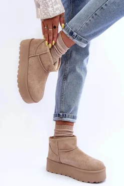 Boto Śniegowce Damskie*Zamszowe Śniegowce Na Platformie Beżowe Corcoran Beżowy