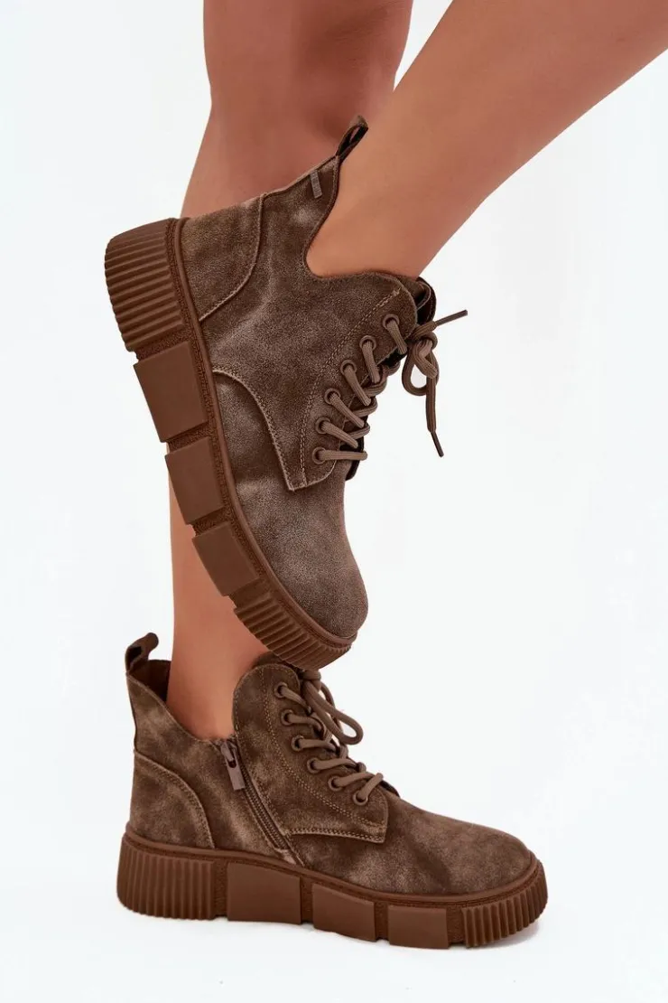 Damskie Big Star Shoes Zamszowe Niskie Botki Damskie Na Platformie Big Star SS274594 Beżowe