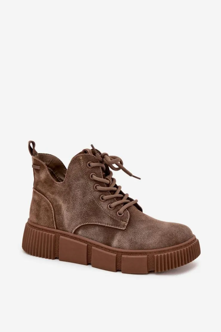 Damskie Big Star Shoes Zamszowe Niskie Botki Damskie Na Platformie Big Star SS274594 Beżowe