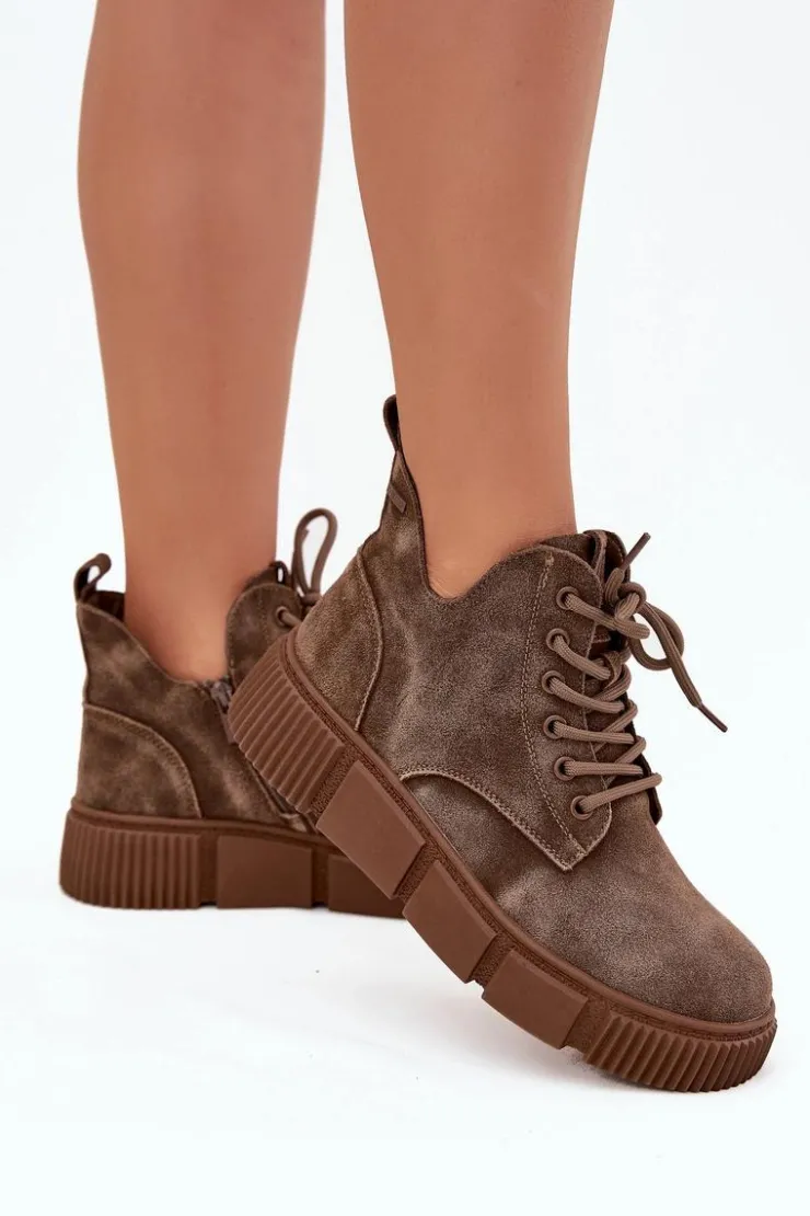 Damskie Big Star Shoes Zamszowe Niskie Botki Damskie Na Platformie Big Star SS274594 Beżowe