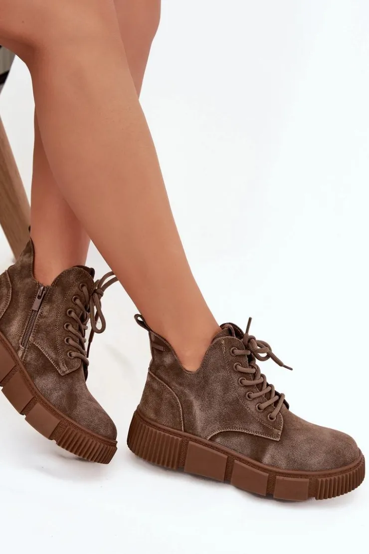 Damskie Big Star Shoes Zamszowe Niskie Botki Damskie Na Platformie Big Star SS274594 Beżowe