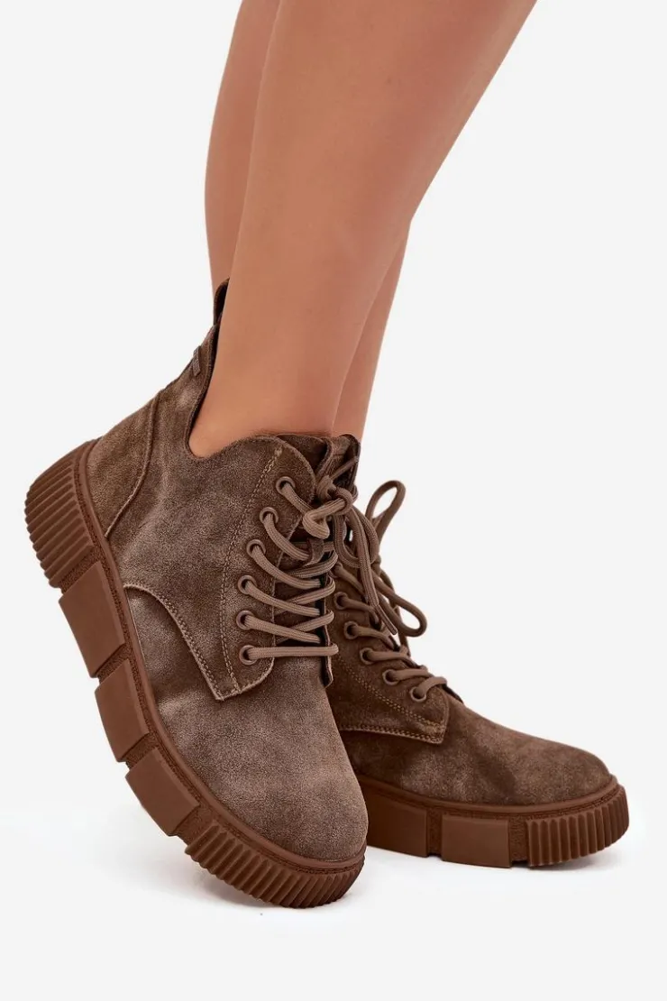 Damskie Big Star Shoes Zamszowe Niskie Botki Damskie Na Platformie Big Star SS274594 Beżowe