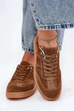 Damskie Evento Zamszowe Niskie Sneakersy Damskie Brązowe Paliana