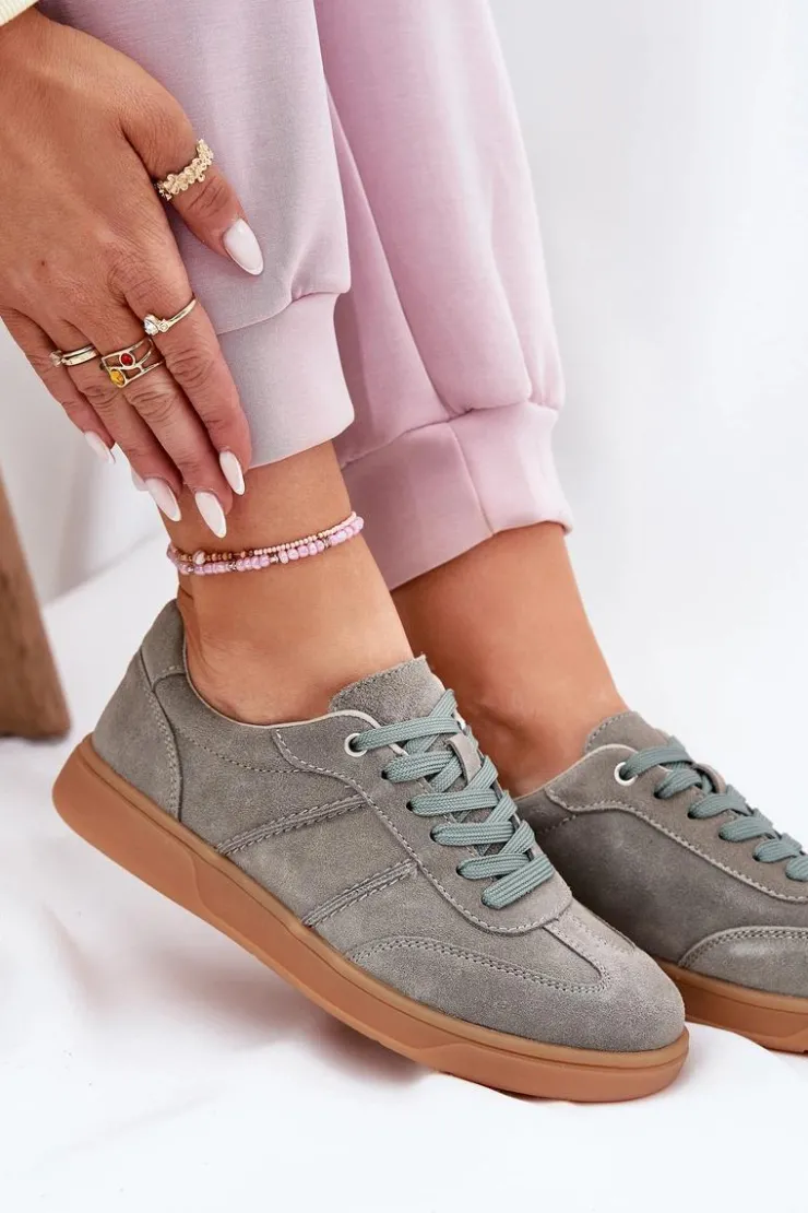 Evento Sneakersy Damskie*Zamszowe Niskie Sneakersy Damskie Zielone Paliana Zielony